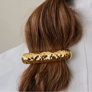 New Lelet NY Gold Tone Hammered Metal Hair Barrette Accessory